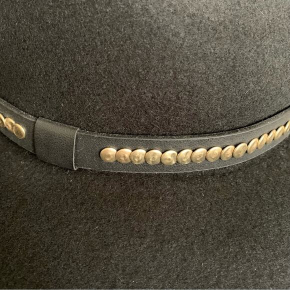 All Saints Black Studded Crown Band Wool Western Texas Hold Em Fedora O/S NWT - Picture 4 of 9